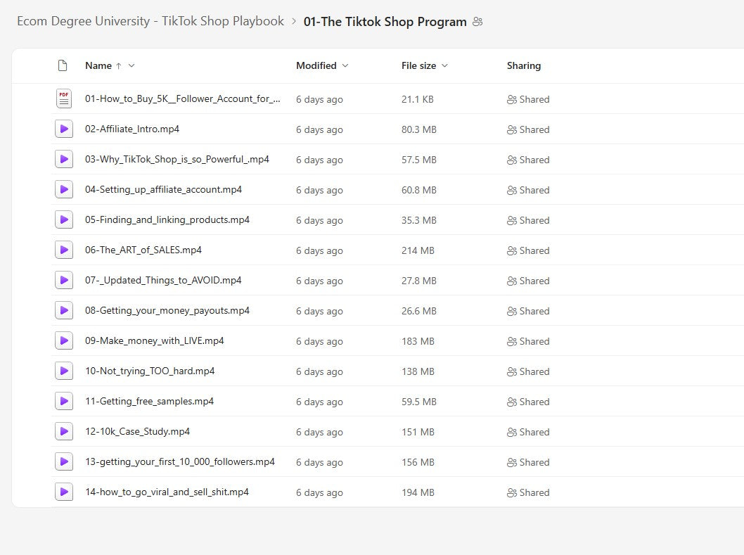 Ecom Degree University – TikTok Shop Playbook Modules on mypremiumcourses.com