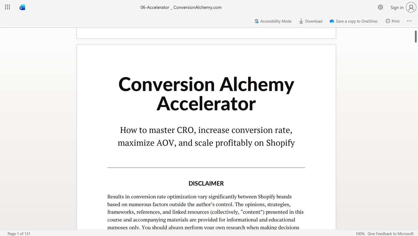 Osh - Conversion Alchemy Document on mypremiumcourses.com