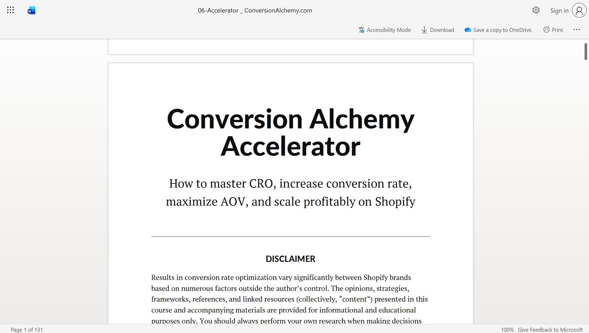 Osh - Conversion Alchemy Document on mypremiumcourses.com