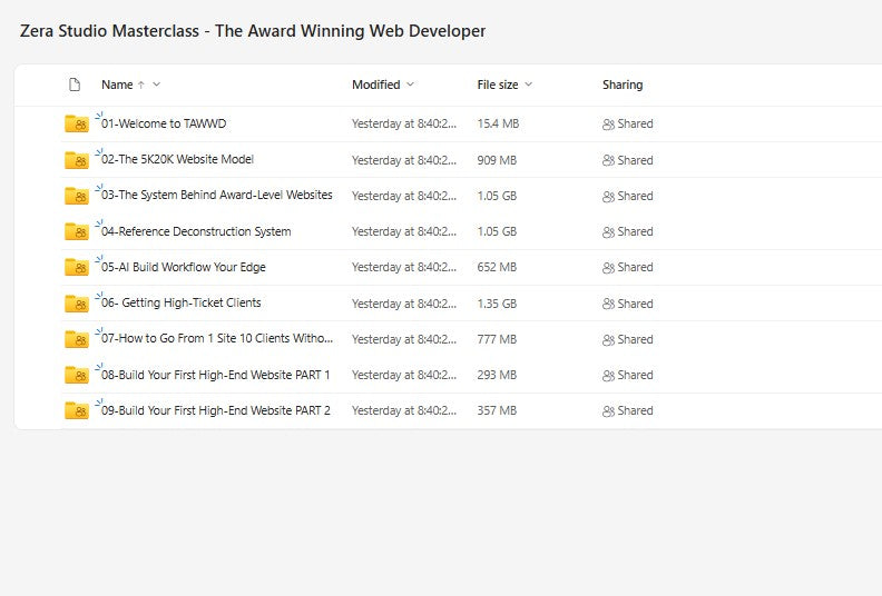 Zera Studio Masterclass - The Award Winning Web Developer Modules on mypremiumcourses.com